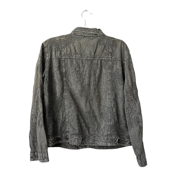 Chicos Jacket Womens Medium Green Embroidered Button‎ Down Textured Pockets Boho - Picture 2 of 13